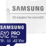 Карта памяти microSDXC UHS-I U3 Samsung Pro PLUS 512 ГБ, 180 МБ/с, Class 10, MB-MD512SA, 1 шт., переходник SD