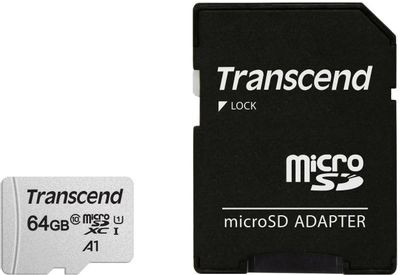Карта памяти microSDXC UHS-I U1 Transcend 64 ГБ, 100 МБ/с, Class 10, TS64GUSD300S-A, 1 шт., переходник SD