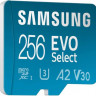 Карта памяти microSDXC UHS-I U3 Samsung EVO Select 256 ГБ, 130 МБ/с, Class 10, MB-ME256KA/AM, 1 шт., переходник SD