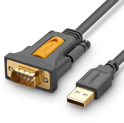 Кабель UGREEN CR104, DB9 (f) (прямой) - USB 2.0 A (f) (прямой), GOLD , ферритовый фильтр , круглое, 1.5м, серый [20211]
