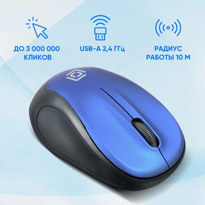 Мышь Oklick 665MW, оптическая, беспроводная, USB, черный и синий [1025132]