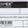 Кабель 1.2v, DisplayPort (m) - HDMI (m), GOLD , 3м, черный