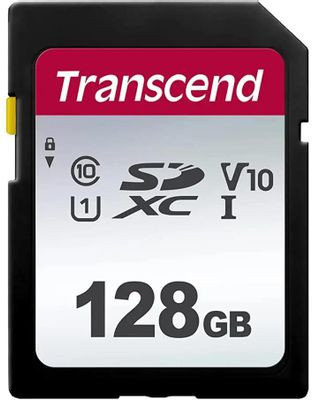 Карта памяти SDXC UHS-I U1 Transcend 128 ГБ, 100 МБ/с, Class 10, TS128GSDC300S, 1 шт., без адаптера