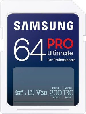 Карта памяти SDXC UHS-I U3 Samsung Pro Ultimate 64 ГБ, 200 МБ/с, Class 10, MB-SY64SB/WW, 1 шт., переходник SD