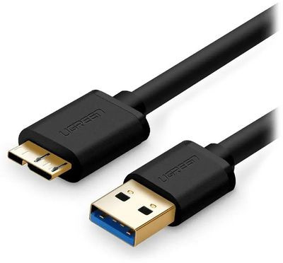 Кабель UGREEN US130, USB 3.0 A(m) - micro USB 3.0 B (m), GOLD , ферритовый фильтр , 2м, черный [10843]