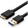Кабель UGREEN US130, USB 3.0 A(m) - micro USB 3.0 B (m), GOLD , ферритовый фильтр , 2м, черный [10843]