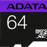 Карта памяти microSDXC UHS-I U1 A-Data 64 ГБ, Class 10, AUSDX64GUICL10-RA1, 1 шт., переходник SD