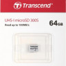 Карта памяти microSDXC UHS-I U1 Transcend 64 ГБ, 100 МБ/с, Class 10, TS64GUSD300S, 1 шт., без адаптера