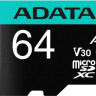 Карта памяти microSDXC UHS-I U3 A-Data Premier Pro 64 ГБ, 100 МБ/с, Class 10, AUSDX64GUI3V30SA2-RA1, 1 шт., переходник SD