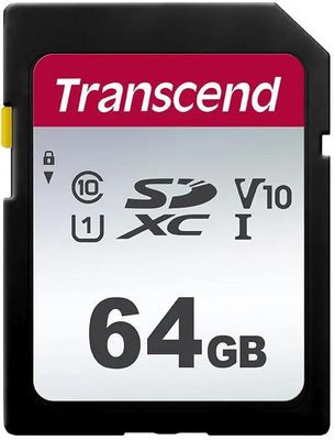 Карта памяти SDXC UHS-I U1 Transcend 300S 64 ГБ, 100 МБ/с, Class 10, TS64GSDC300S, 1 шт., без адаптера