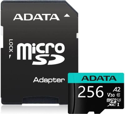 Карта памяти microSDXC UHS-I U3 A-Data Premier Pro 256 ГБ, 100 МБ/с, Class 10, AUSDX256GUI3V30SA2-RA1, 1 шт., переходник SD