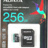Карта памяти microSDXC UHS-I U3 A-Data Premier Pro 256 ГБ, 100 МБ/с, Class 10, AUSDX256GUI3V30SA2-RA1, 1 шт., переходник SD