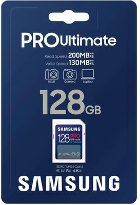 Карта памяти SDXC UHS-I U3 Samsung Pro Ultimate 128 ГБ, 200 МБ/с, Class 10, MB-SY128S/WW, 1 шт., без адаптера