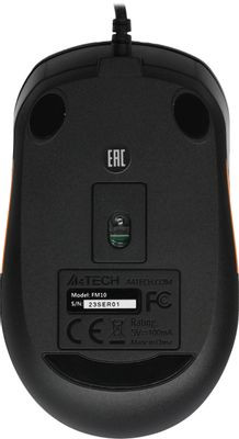 Мышь A4TECH Fstyler FM10, оптическая, проводная, USB, черный и оранжевый [fm10 orange]