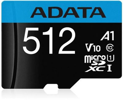 Карта памяти microSDXC UHS-I A-Data Premier Pro 512 ГБ, 100 МБ/с, 1X, Class 10, AUSDX512GUICL10A1-RA1, переходник SD
