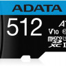 Карта памяти microSDXC UHS-I A-Data Premier Pro 512 ГБ, 100 МБ/с, 1X, Class 10, AUSDX512GUICL10A1-RA1, переходник SD
