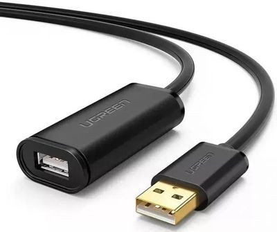 Кабель UGREEN US121, USB 3.0 A(m) (прямой) - USB 3.0 A(f) (прямой), ферритовый фильтр , круглое, 5м, черный [10319]