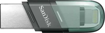 Флешка USB Sandisk iXpand Flip 128ГБ, USB3.1, зеленый и серебристый [sdix90n-128g-gn6ne]