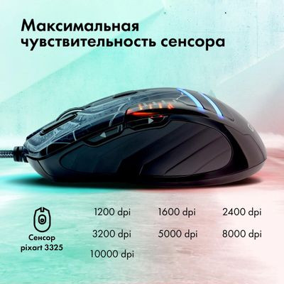 Мышь GMNG XM007, игровая, оптическая, проводная, USB, черный и серый