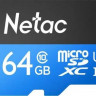 Карта памяти microSDXC UHS-I U1 NETAC P500 64 ГБ, 80 МБ/с, Class 10, NT02P500STN-064G-S, 1 шт., без адаптера