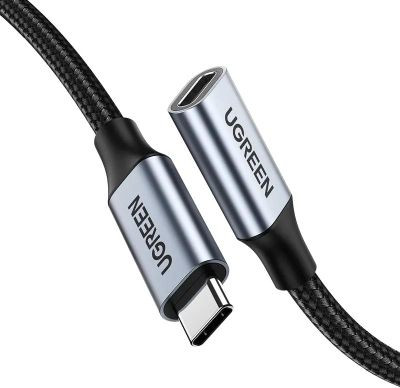 Кабель-удлинитель UGREEN US372, USB Type-C (f) - USB Type-C (m), ферритовый фильтр , 0.5м, серый [80810]