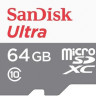 Карта памяти microSDXC UHS-I Sandisk Ultra 64 ГБ, 100 МБ/с, Class 10, SDSQUNR-064G-GN3MN, 1 шт., без адаптера