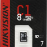 Карта памяти microSDHC UHS-I U1 Hikvision C1 8 ГБ, 92 МБ/с, Class 10, HS-TF-C1(STD)/8G/ZAZ01X00/OD, 1 шт., без адаптера