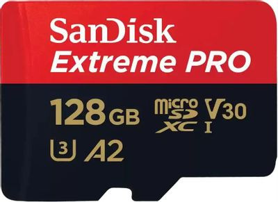 Карта памяти microSDXC UHS-I U3 Sandisk Extreme Pro 128 ГБ, 200 МБ/с, Class 10, SDSQXCD-128G-GN6MA, 1 шт., переходник SD