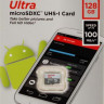 Карта памяти microSDXC UHS-I Sandisk Ultra 128 ГБ, 100 МБ/с, Class 10, SDSQUNR-128G-GN6MN, 1 шт., без адаптера