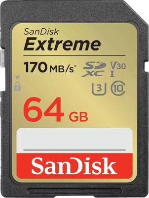 Карта памяти SDXC UHS-I U3 Sandisk Extreme 64 ГБ, 170 МБ/с, Class 10, SDSDXV2-064G-GNCIN, 1 шт.