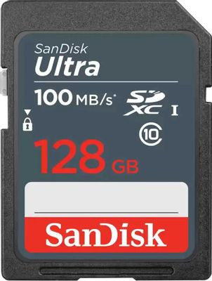 Карта памяти SDXC UHS-I Sandisk Ultra 128 ГБ, 100 МБ/с, Class 10, SDSDUNR-128G-GN3IN, 1 шт.