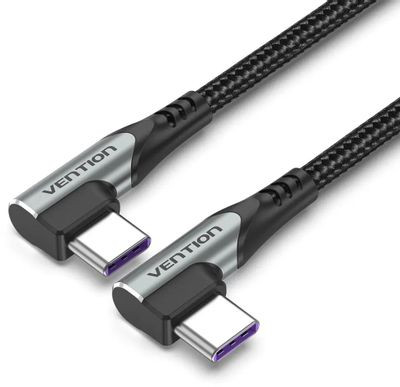 Кабель VENTION TANHF, USB Type-C (m) (угловой) - USB Type-C (m) (угловой), круглое, 1м, пакет, черный