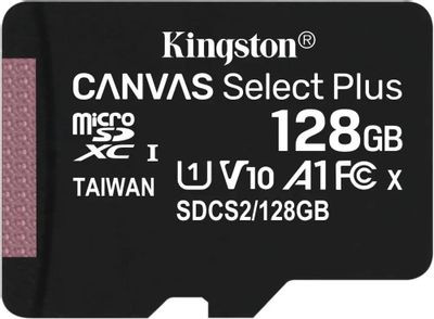 Карта памяти microSDXC UHS-I U1 Kingston Canvas Select Plus 128 ГБ, 100 МБ/с, Class 10, SDCS2/128GBSP, 1 шт., без адаптера