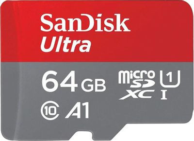 Карта памяти microSDXC UHS-I Sandisk Ultra 64 ГБ, 140 МБ/с, Class 10, SDSQUAB-064G-GN6MN, 1 шт., без адаптера