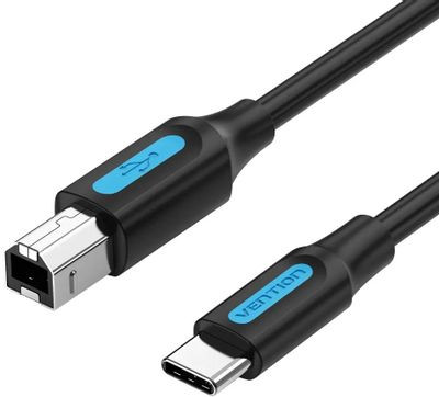 Кабель VENTION CQUBG, USB Type-C (m) (прямой) - USB 2.0 B (m) (прямой), круглое, 1.5м, пакет, черный