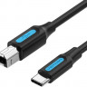 Кабель VENTION CQUBG, USB Type-C (m) (прямой) - USB 2.0 B (m) (прямой), круглое, 1.5м, пакет, черный