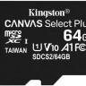 Карта памяти microSDXC UHS-I Kingston Canvas Select Plus 64 ГБ, 100X, Class 10, SDCS2/64GBSP, 1 шт., без адаптера