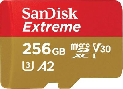 Карта памяти microSDXC UHS-I U3 Sandisk Extreme 256 ГБ, 190 МБ/с, Class 10, SDSQXAV-256G-GN6MN, 1 шт., без адаптера