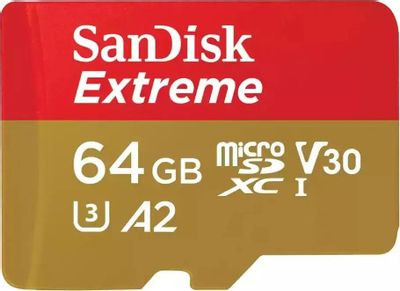 Карта памяти microSDXC UHS-I U3 Sandisk Extreme 64 ГБ, 170 МБ/с, Class 10, SDSQXAH-064G-GN6MN, 1 шт.