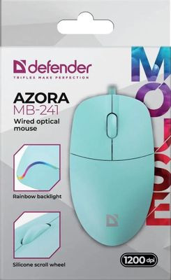 Мышь Defender Azora MB-241, оптическая, проводная, USB, голубой [52243]