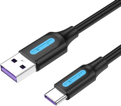 Кабель VENTION CORBH, USB Type-C (m) (прямой) - USB 2.0 A (m) (прямой), круглое, 2м, пакет, черный