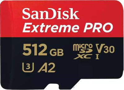 Карта памяти microSDXC UHS-I U3 Sandisk Extreme Pro 512 ГБ, 200 МБ/с, Class 10, SDSQXCD-512G-GN6MA, 1 шт., переходник SD