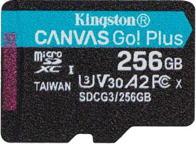 Карта памяти microSDXC UHS-I U3 Kingston Canvas Go! Plus 256 ГБ, 170 МБ/с, Class 10, SDCG3/256GBSP, 1 шт., без адаптера