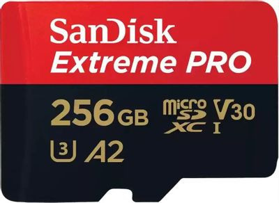 Карта памяти microSDXC UHS-I U3 Sandisk Extreme Pro 256 ГБ, 200 МБ/с, Class 10, SDSQXCD-256G-GN6MA, 1 шт., переходник SD