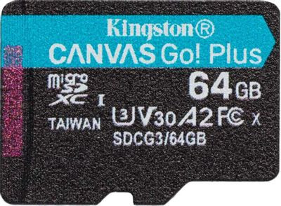 Карта памяти microSDXC UHS-I U3 Kingston Canvas Go! Plus 64 ГБ, 170 МБ/с, Class 10, SDCG3/64GBSP, 1 шт., без адаптера