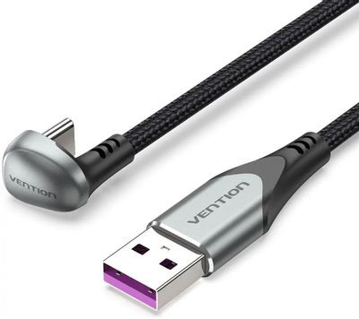 Кабель VENTION COHHH, USB Type-C (m) (угловой) - USB 2.0 A (m) (прямой), круглое, 2м, пакет, черный