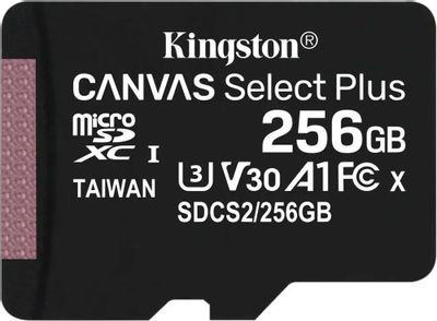 Карта памяти microSDXC UHS-I U3 Kingston Canvas Select Plus 256 ГБ, 100 МБ/с, SDCS2/256GBSP, 1 шт., без адаптера