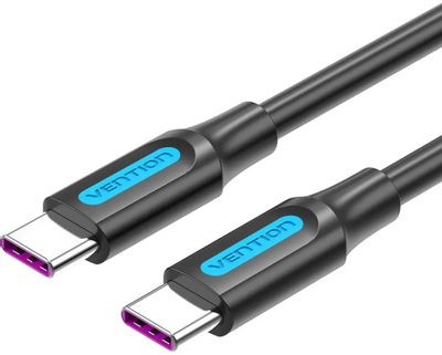 Кабель VENTION COTBD, USB Type-C (m) (прямой) - USB Type-C (m) (прямой), круглое, 0.5м, пакет, черный