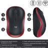 Мышь Logitech M185, оптическая, беспроводная, USB, черный и красный [910-002633]