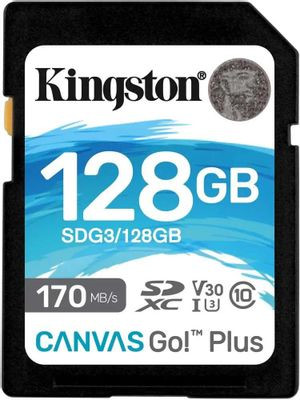 Карта памяти SDXC UHS-I U3 Kingston Canvas Go! Plus 128 ГБ, 170 МБ/с, Class 10, SDG3/128GB, 1 шт., без адаптера